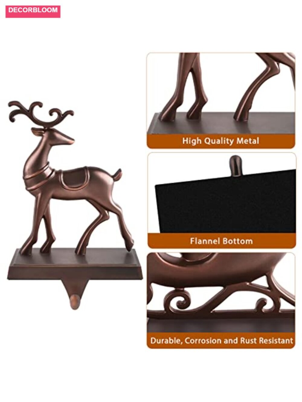Set of 4 Christmas Stocking Holders Metal Santa Reindeer Hooks - Picture 2 of 6